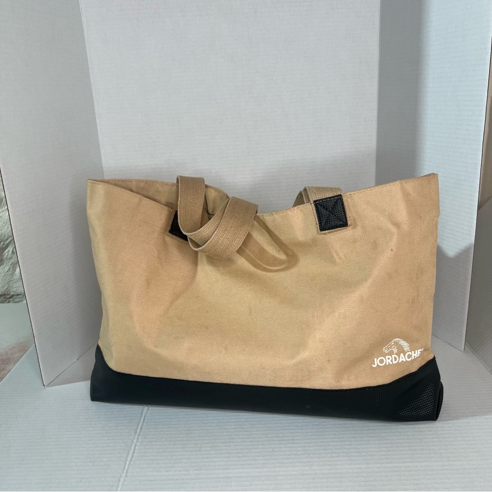 Jordache Canvas Tote Bag Y2k Vintage Tan & Black 20x14 inches
